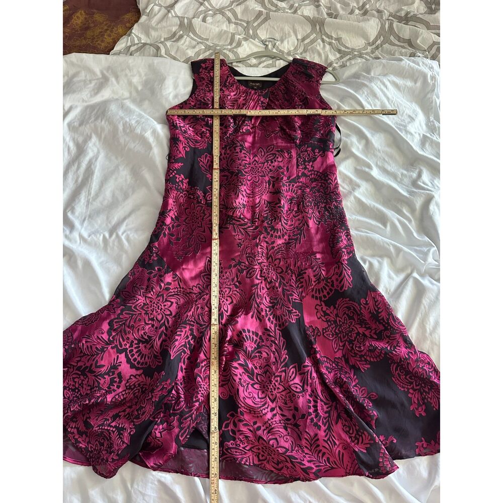 Vintage Phase Eight Silk Blend Flocked Midi Dress UK 16 US 12 Pink Black - Picture 7 of 8